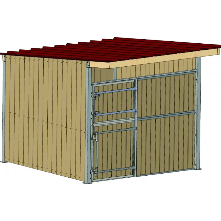 BOX 3X3 M TOITURE SIMPLE PENTE AVEC FAÇADE PLEINE BOIS ET PORTE